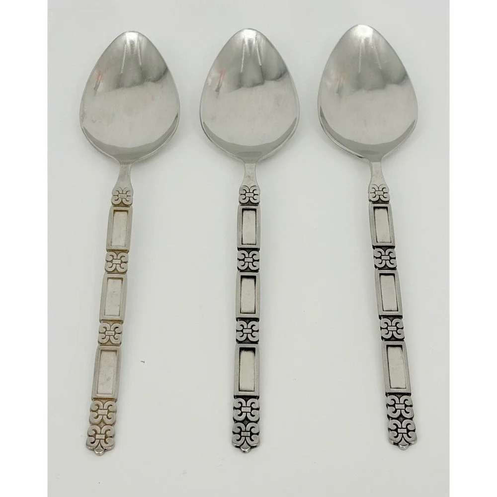 Oneida Community Madrid Stainless Serving Spoons Set of 3 No Black Accents